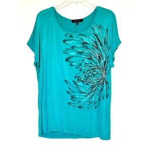 B.L.E.U.  Embellished Top Womens XL Blue Knit  Mede USA Y2K Grunge